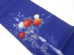 塩瀬金彩手描き菊に竹模様開き名古屋帯（額縁仕立て）